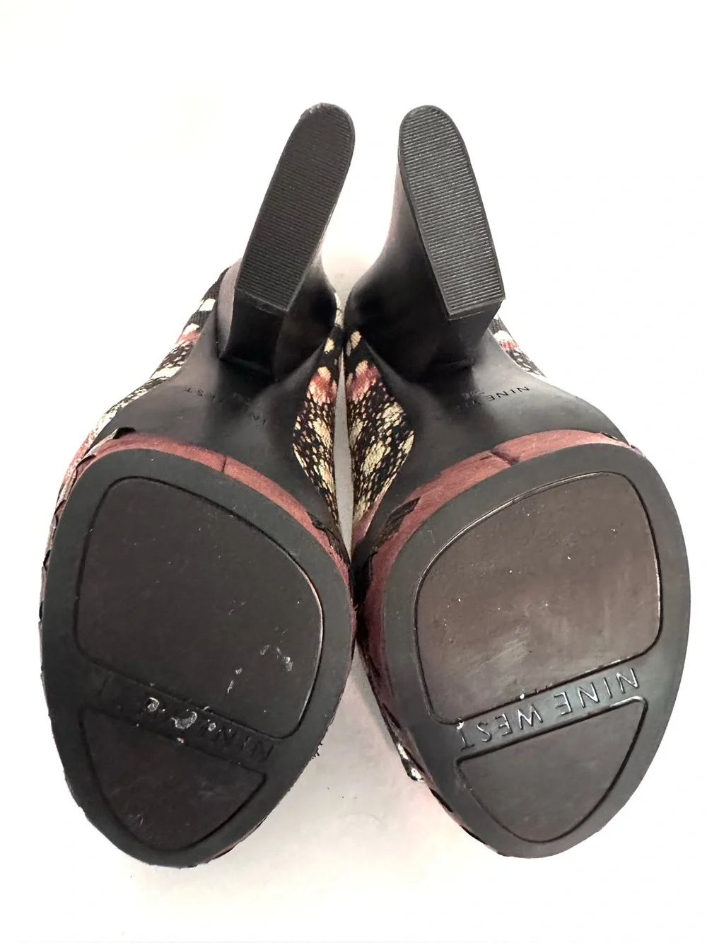 Nine West Black, Cream & Pink Patterned Platform Peep-Toe Pumps Size 7